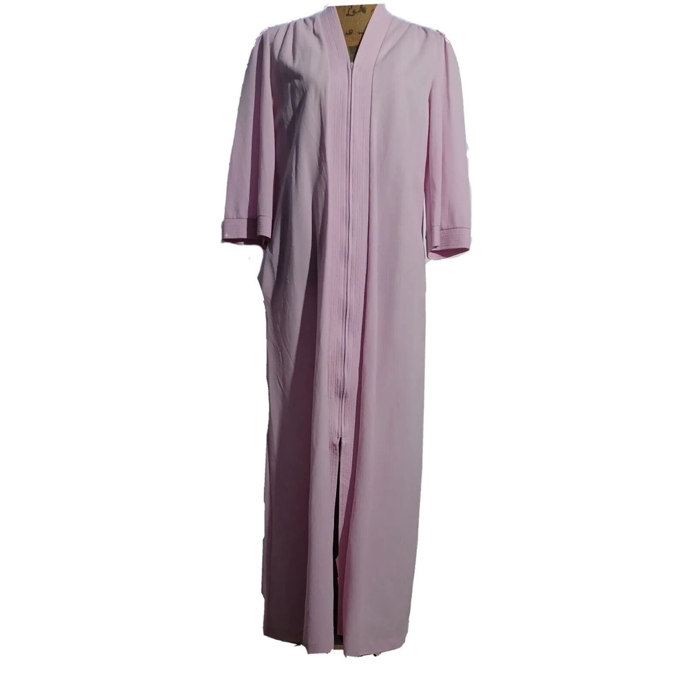 VTG TAKE ALONG Robe MED Pastel Pink Lounge Housecoat Zip Pocket Comfy USA